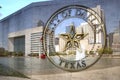 City of Dallas TX sign and city hall Royalty Free Stock Photo