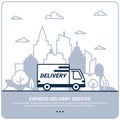 City delivery concept. Thin line styled Delivery truck. Delivery service Shipping by car or truck. outline style design