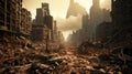 A city destroyed by a nuclear war, AI Royalty Free Stock Photo