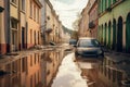 City in Distress A Submerged Car Amidst European Flooding