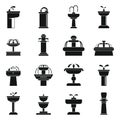 City drinking fountain icons set, simple style