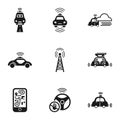 City driverless car icon set, simple style Royalty Free Stock Photo