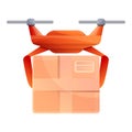 City drone delivery icon, cartoon style