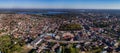 City drone panorama - houses, lakes, forest aerial view