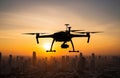 City Drone Silhouette at Dusk Royalty Free Stock Photo