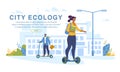 Sport People on Eco Vehicle City Ecology Banner Royalty Free Stock Photo