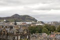 City of Edinburgh and Arthur`s Seat on the background view from Edinburgh Castle wall
