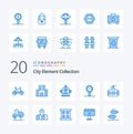20 City Element Collection Blue Color icon Pack like tour cable car travelling journey board