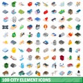 100 city element icons set, isometric 3d style Royalty Free Stock Photo