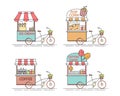 City elements of coffee, popcorn, ice cream, cotton candy bicycles. Cart on wheels. Food and drink kiosk . Royalty Free Stock Photo