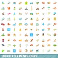 100 city elements icons set, cartoon style Royalty Free Stock Photo