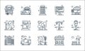 city elements line icons. linear set. quality vector line set such as bench, park, building, club, ambulance, street light, street