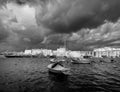 City embankments of Valletta. Three cities - Birgu, Kalkara, Senglea. Black and white