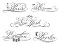 City emblems with calligraphic elements. Cities
