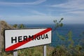 City ending road pointer with ocean view in Spain