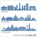 City in Europe - Genoa, Dresden, Hannover. Detailed architecture.