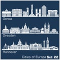 City in Europe - Genoa, Dresden, Hannover. Detailed architecture.