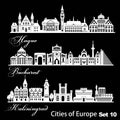 City in Europe - Hague, Kaliningrad, Bucharest. Detailed architecture. Trendy vector illustration.