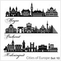 City in Europe - Hague, Kaliningrad, Bucharest. Detailed architecture. Trendy vector illustration.