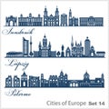 City in Europe - Innsbruck, Palermo, Leipzig. Detailed architecture. Trendy vector illustration.