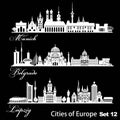 City in Europe - Munich, Belgrade, Leipzig. Detailed architecture. Trendy vector illustration.