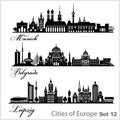 City in Europe - Munich, Belgrade, Leipzig. Detailed architecture. Trendy vector illustration.