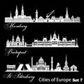 City in Europe - Saint Petersburg, Budapest, Hamburg. Detailed architecture. Trendy vector illustration.