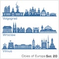 City in Europe - Volgograd, Wroclaw, Vilnius. Detailed architecture.