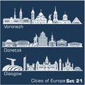 City in Europe - Voronezh, Donetsk, Glasgow. Detailed architecture.