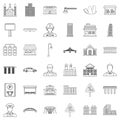 City executive icons set, outline style