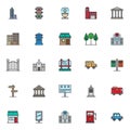 City filled outline icons set