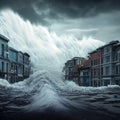 A city flooded being flooded with an avalanche of water