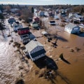 city flooded by storm with torrential waters, AI generated image