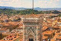 City of Florence in the Tuscany region in Italy and the dome of the Cathedral with old toned effect. Aerial view. Tourists walk in Royalty Free Stock Photo