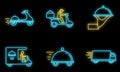 City food delivery service icons set vector neon Royalty Free Stock Photo