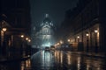 city of French Revolution At foggy night generative AI