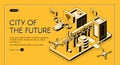 City of future isometric vector web banner