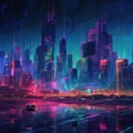 City of the future, metropolis, neon colors. AI generative Royalty Free Stock Photo