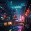 City of the future, metropolis at night, neon colors. AI generative Royalty Free Stock Photo