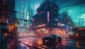 City of the future in the rain at night, neon colors. AI generative Royalty Free Stock Photo