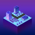 City future smart urban Isometric night lights architecture 3D illustration