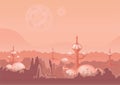 The city of the future, a space colony. Human settlement with futuristic buildings on Mars. Vector illustration.