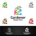 City Gardener Logo with Green Garden Environment or Botanical Agriculture