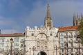 City gate and cathedral tower in Burgos Royalty Free Stock Photo