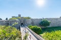 City gate and city walls of medieval city of Rhodes & x28;RHODES, GREECE& x29;