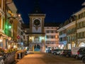 City gate of Murten in blue hour, Switzerland