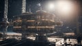 city giant space station being built in space, ringed planet in the background Royalty Free Stock Photo