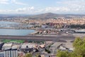 Gibraltar city, airport runway and La Linea de la Concepcion in Spain Royalty Free Stock Photo