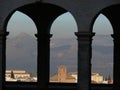 The city of Granada framed by the arches of a portico Royalty Free Stock Photo