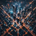 City grid lights up with evening illumination Royalty Free Stock Photo